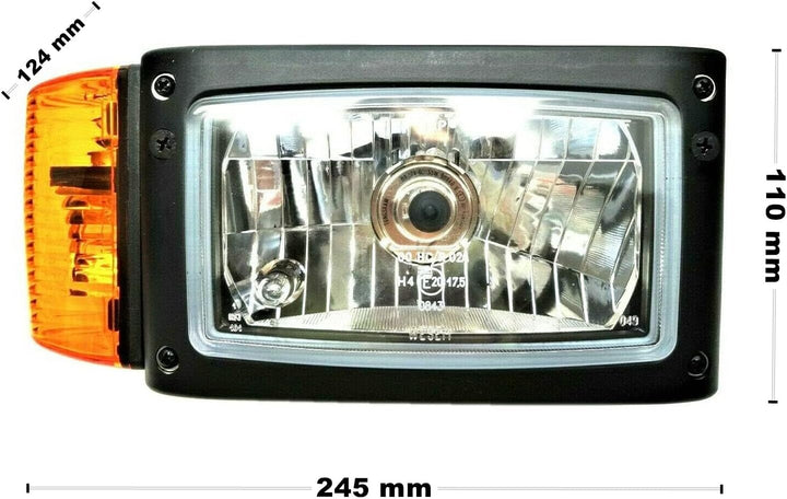 MelTruck® 2x Scheinwerfer H4 mit Blinker 12V für Radlader Baumaschinen Bagger Schneeräumer Manitou