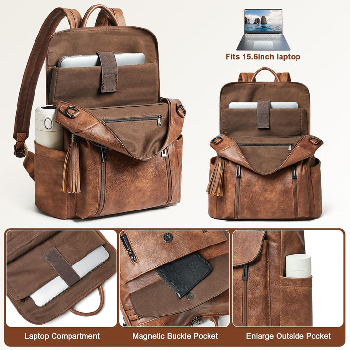 Shrrie Laptop-Rucksack für Damen, 15,6 Zoll Reise-Rucksack aus Leder, Handgepäck-Rucksack Computerta