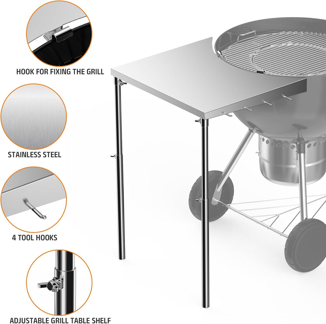Onlyfire Grillplatte aus Holzkohle, abnehmbar, Beistelltisch aus Edelstahl, geeignet für alle Weber-