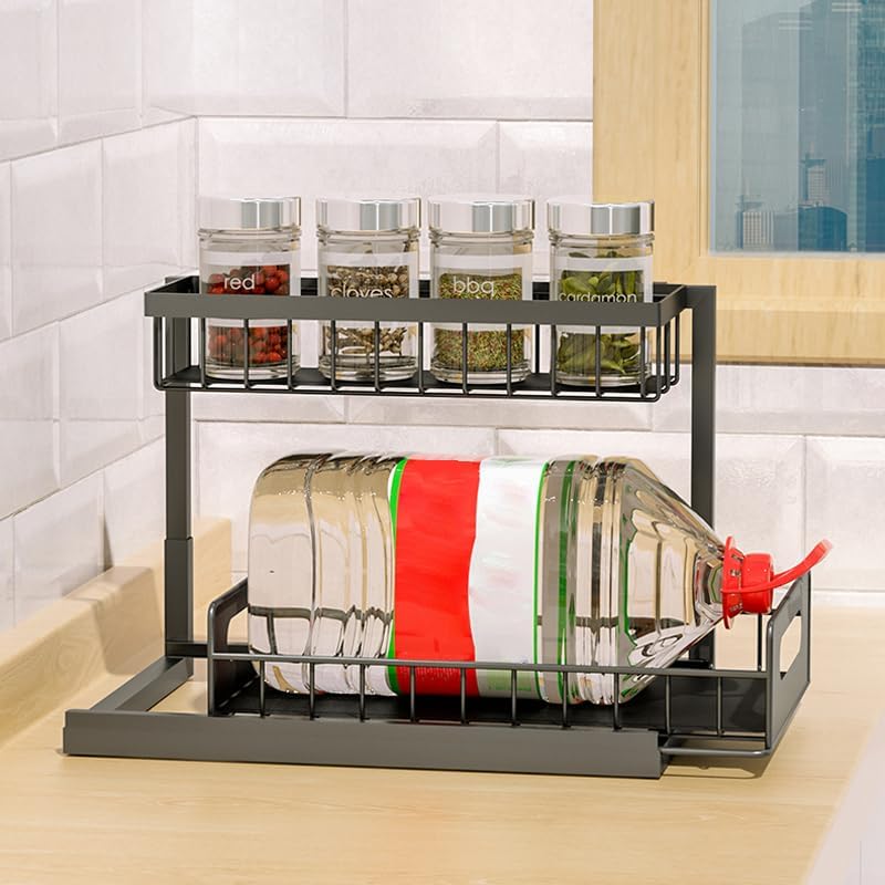 LANTUS Unterschrank für Spüle, 2 Ebenen, verschiebbar, stapelbar, Regale für Schrank, Küche, Badezim