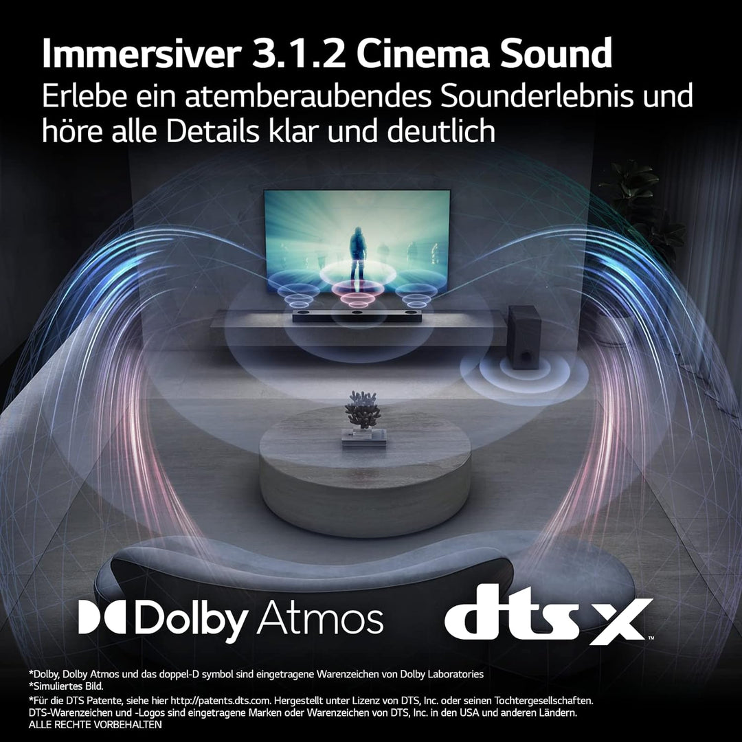 LG DS75Q 3.1.2 Soundbar (380W) mit kabellosem Subwoofer & MERIDIAN-Technologie (Dolby Atmos, HDMI, B