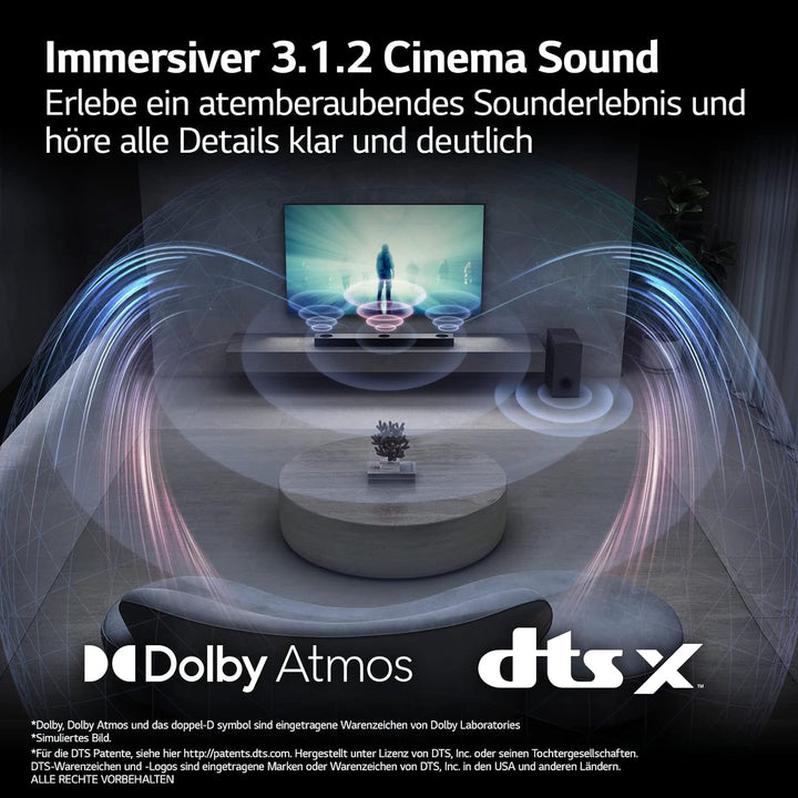 LG DS75Q 3.1.2 Soundbar (380W) mit kabellosem Subwoofer & MERIDIAN-Technologie (Dolby Atmos, HDMI, B