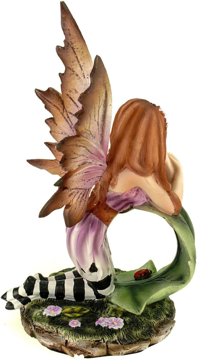 Vogler Fee Foglia stützt Sich auf Blatt mit Ringelstrümpfen an 18 cm Figur Fee Fantasy Fairy Elfe