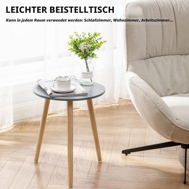 YOUDENOVA Beistelltische Holz, Couchtisch rund, Ø42x52cm, Wohnzimmertisch, Nachttisch mit Tablett, S