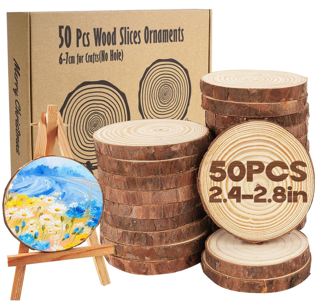 ilauke 50 Stücke Holz Log Scheiben, 6-7 cm Unvollendete Runde Naturholz Baumscheiben ohne Loch Ca.8m