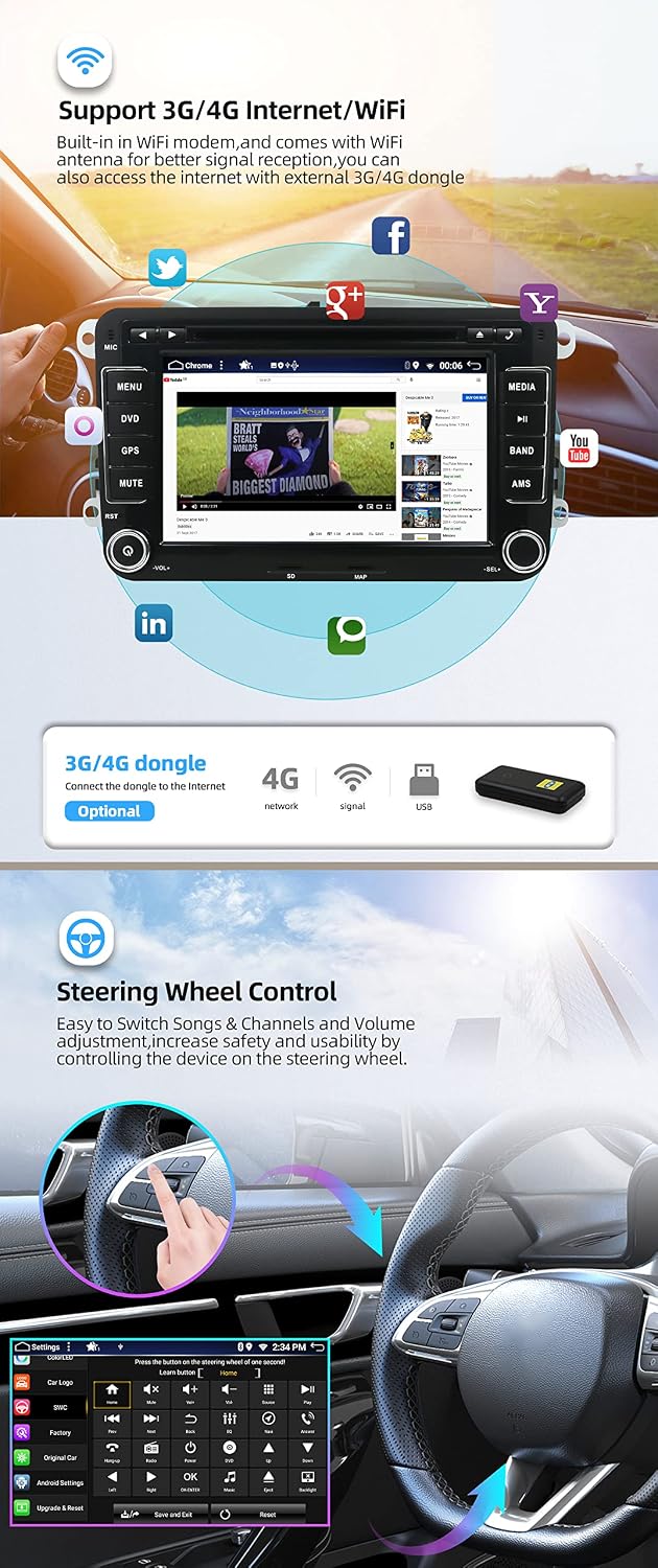 Android 12 IPS Autoradio Passt für Passat/Golf/Skoda/Seat/Jetta - 4G+64G - Eingebaut DSP/Carplay/And