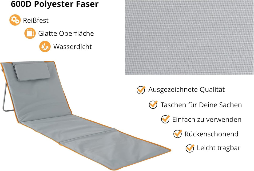 Stagecaptain Beachmatte “Layla” 2X Set - Gepolsterte Strandmatten mit Kopfkissen - Verstellbare Rück