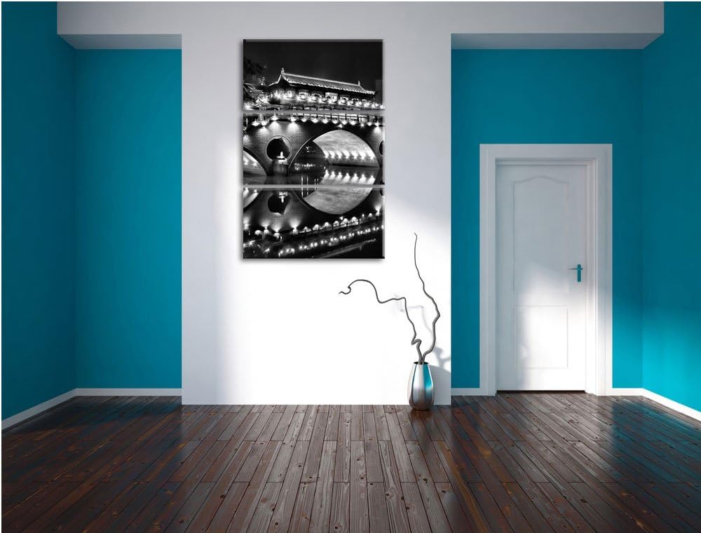Pixxprint hellerleuchtete chinesische Brücke als Leinwandbild/Grösse: 3 Teilig (120x80) cm/Wandbild/