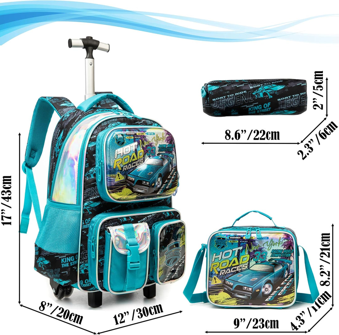 Egchescebo Rollrucksack für Jungen, 43,2 cm, mehrere Funktionstaschen, Blau-240525-lg, 17, Reiseruck