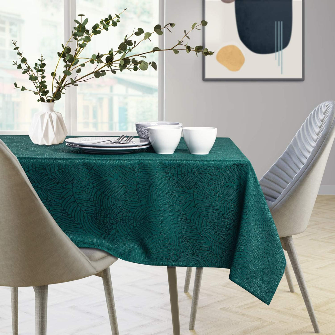AmeliaHome Tischläufer Set 35x250 cm und 115x250 cm Lotuseffekt Wasserabweisend Blätter Achat grün G