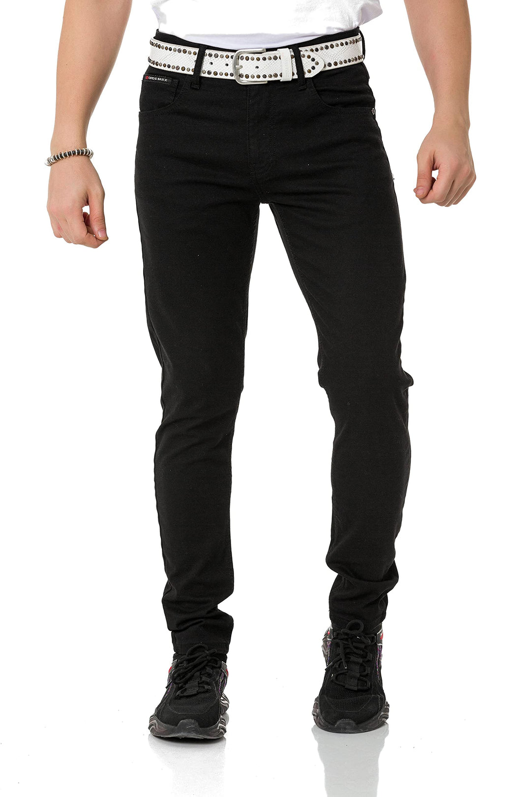 Cipo & Baxx Herren Jeans & Freizeithose | Used Look, Ziernähte, Logo Stickerei, Kontrastnähten, Bike