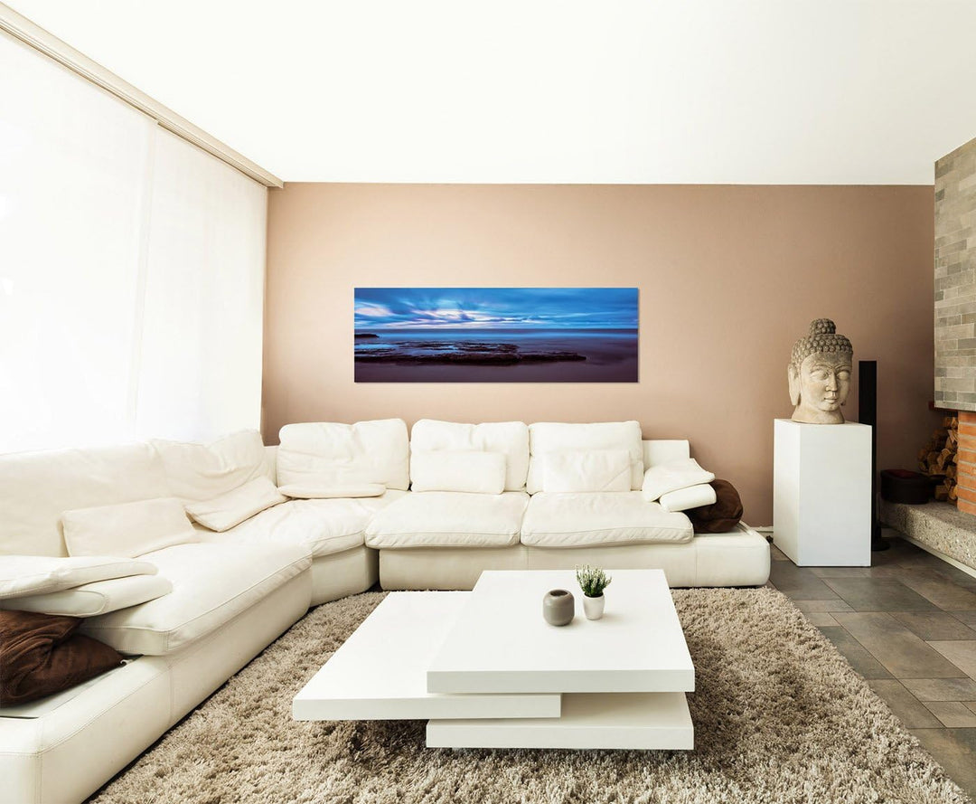 Paul Sinus Art Panoramabild auf Leinwand und Keilrahmen 150x50cm Sizilien Strand Meer Sonnenuntergan
