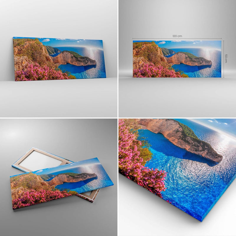 Wandbilder Dekoration Wohnzimmer Meer Sommer Blume Panorama Bilder auf Leinwand 120x50cm Leinwandbil