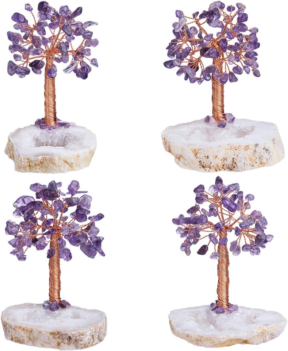 mookaitedecor Amethyst Natural Crystal Money Tree mit Druzy Geode Quarzsockel, Kupferdraht gewickelt