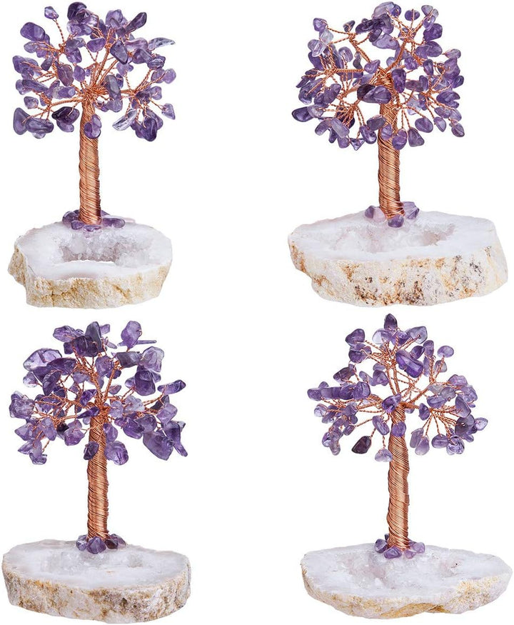 mookaitedecor Amethyst Natural Crystal Money Tree mit Druzy Geode Quarzsockel, Kupferdraht gewickelt
