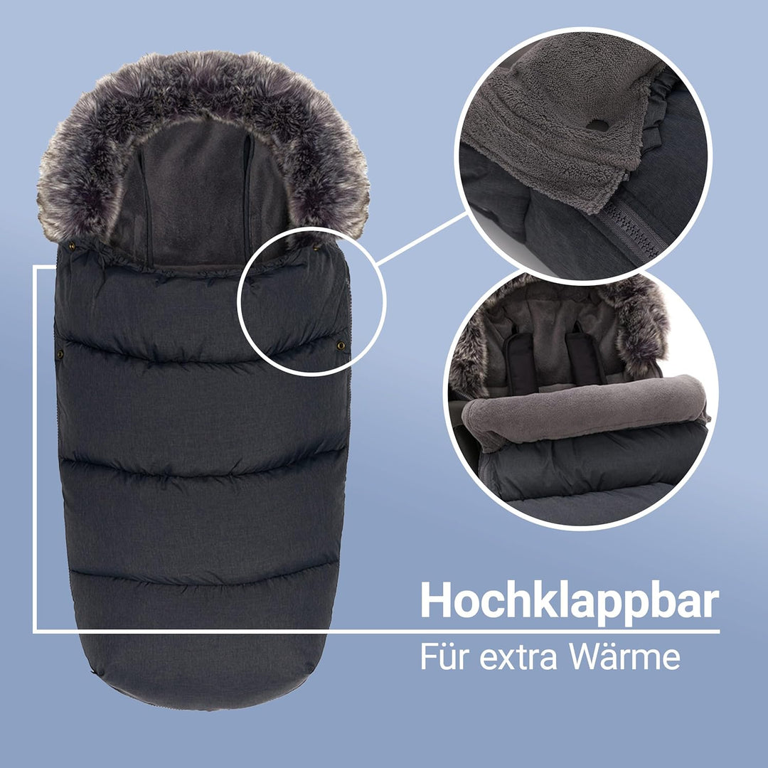 Zamboo Universal Thermo Fusssack mit Fell für Buggy Kinderwagen - Kinder Winterfusssack für 3-Punkt