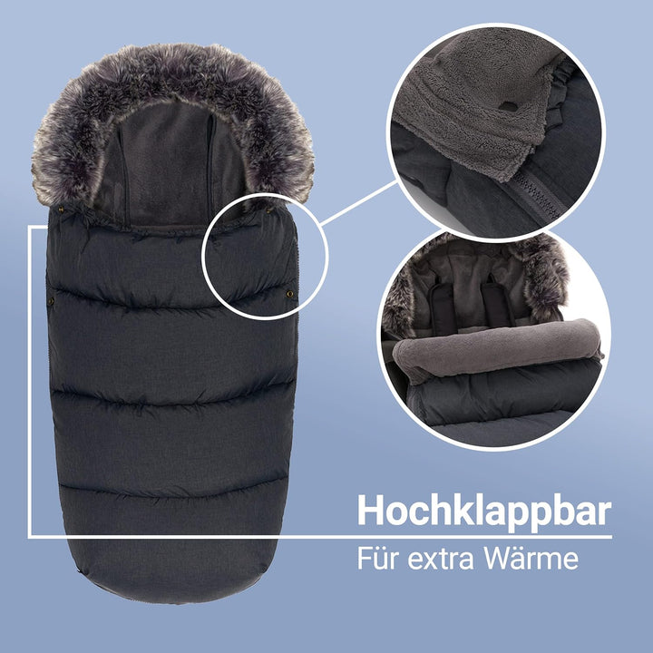 Zamboo Universal Thermo Fusssack mit Fell für Buggy Kinderwagen - Kinder Winterfusssack für 3-Punkt