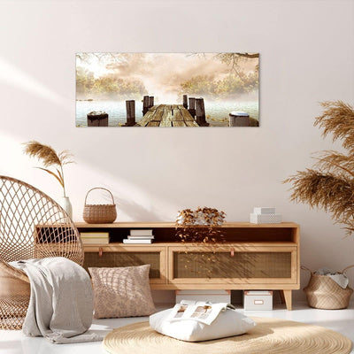 Wandbilder Dekoration Wohnzimmer Illustration herbst landschaft bäume Bilder auf Leinwand 120x50cm L