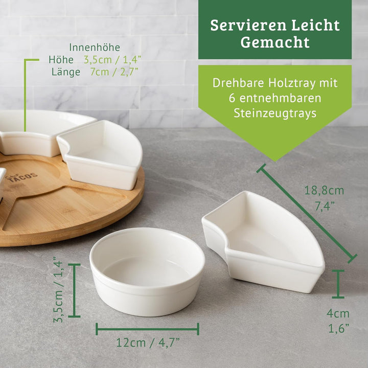 Chef Tacos Ceramic Taco Serving Platter - Divided Serving Tray for Taco Tuesday Lazy Susan Taco Bar