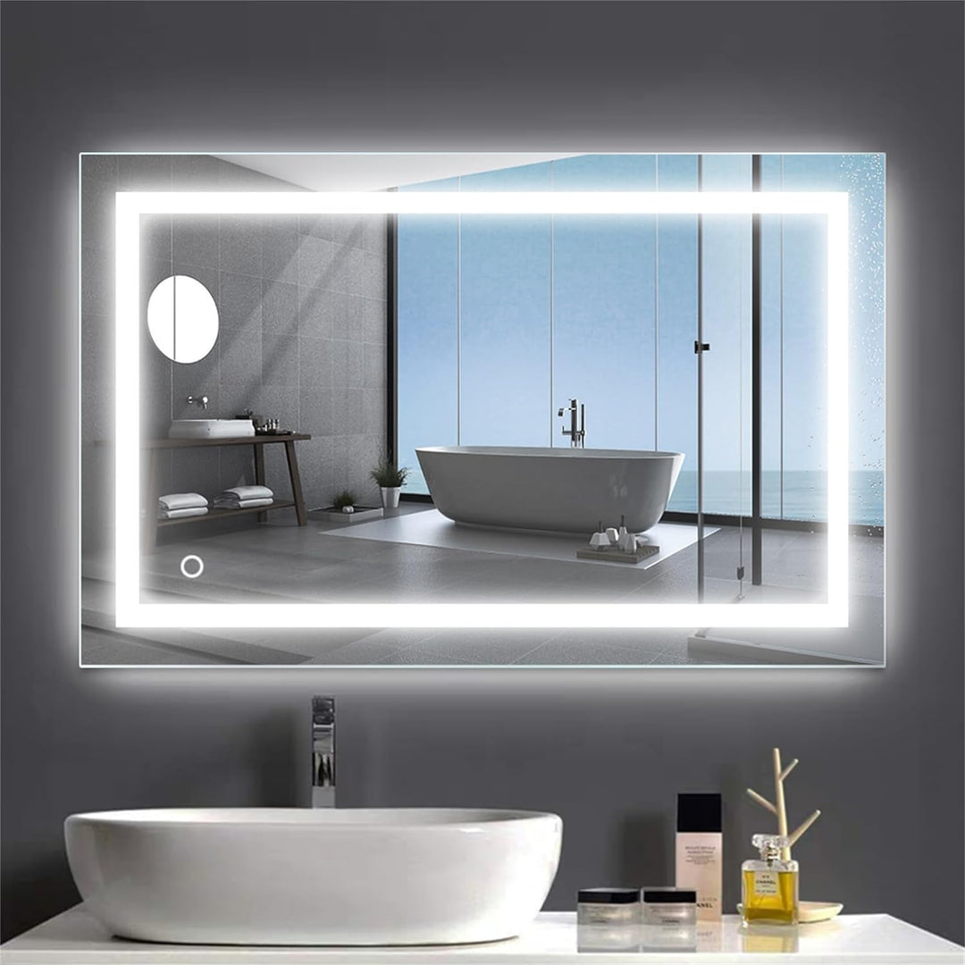 Homewell Badspiegel mit Beleuchtung, 50x70cm LED Wandspiegel mit Touch-Schalter, Kaltweiss Licht 650