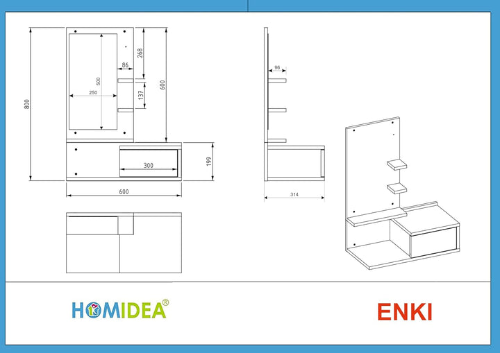 Homidea ENKI Flurmöbel hängend - Spiegelschrank - Hängeschrank - Wandschrank für den Eingangsbereich