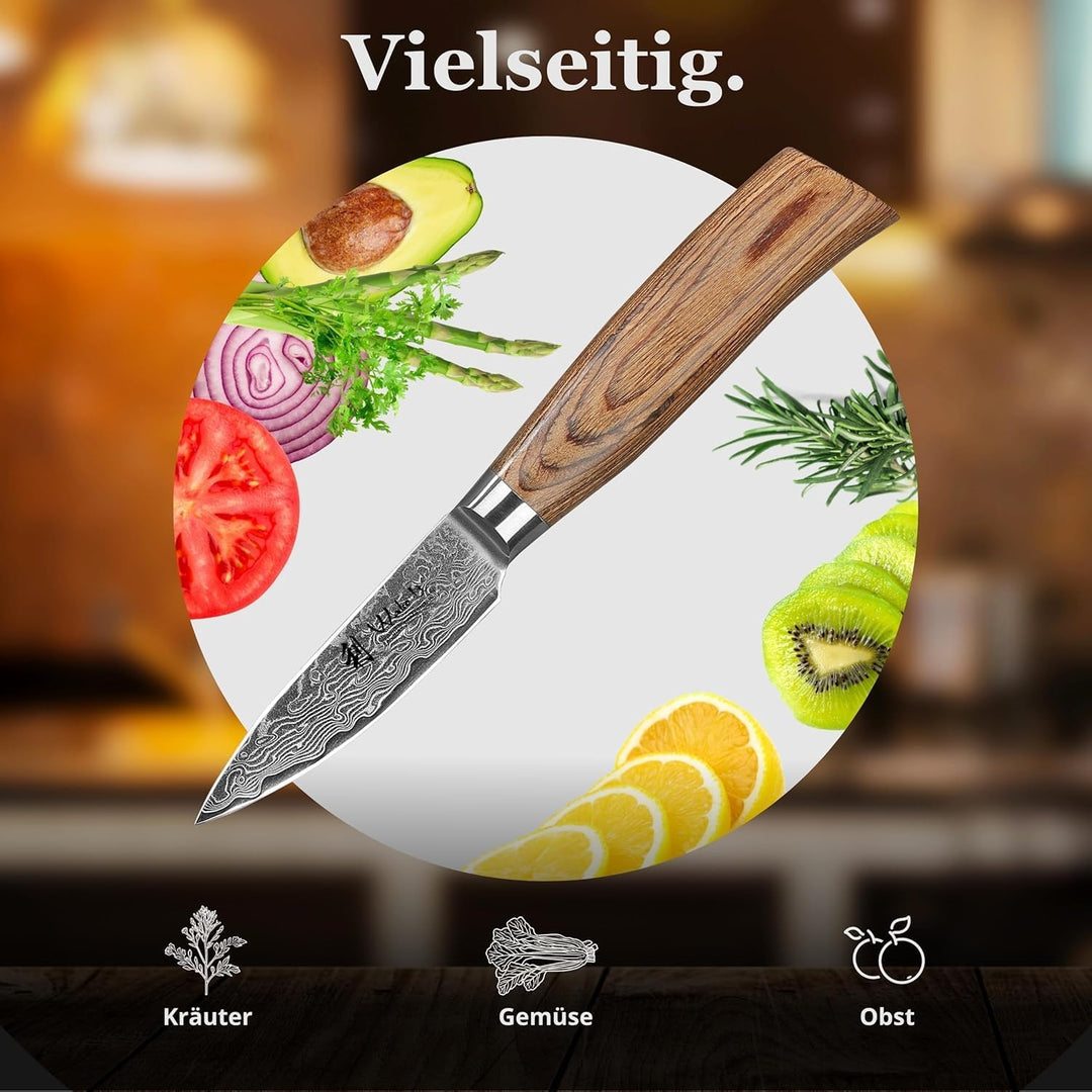 Wakoli EDIB Pro Officemesser aus echtem Damaststahl (VG10 Kern) 8 cm Klinge – Scharf und handlich –