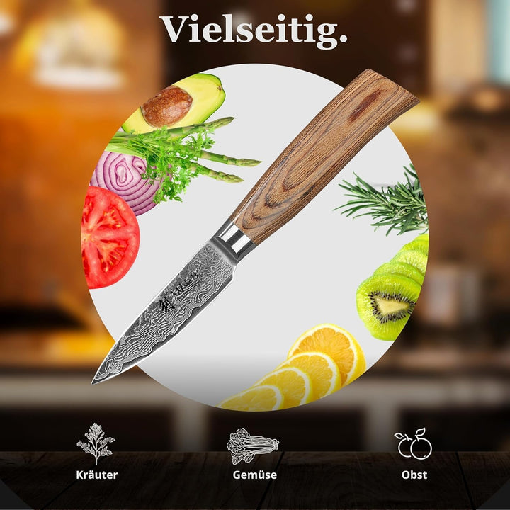 Wakoli EDIB Pro Officemesser aus echtem Damaststahl (VG10 Kern) 8 cm Klinge – Scharf und handlich –