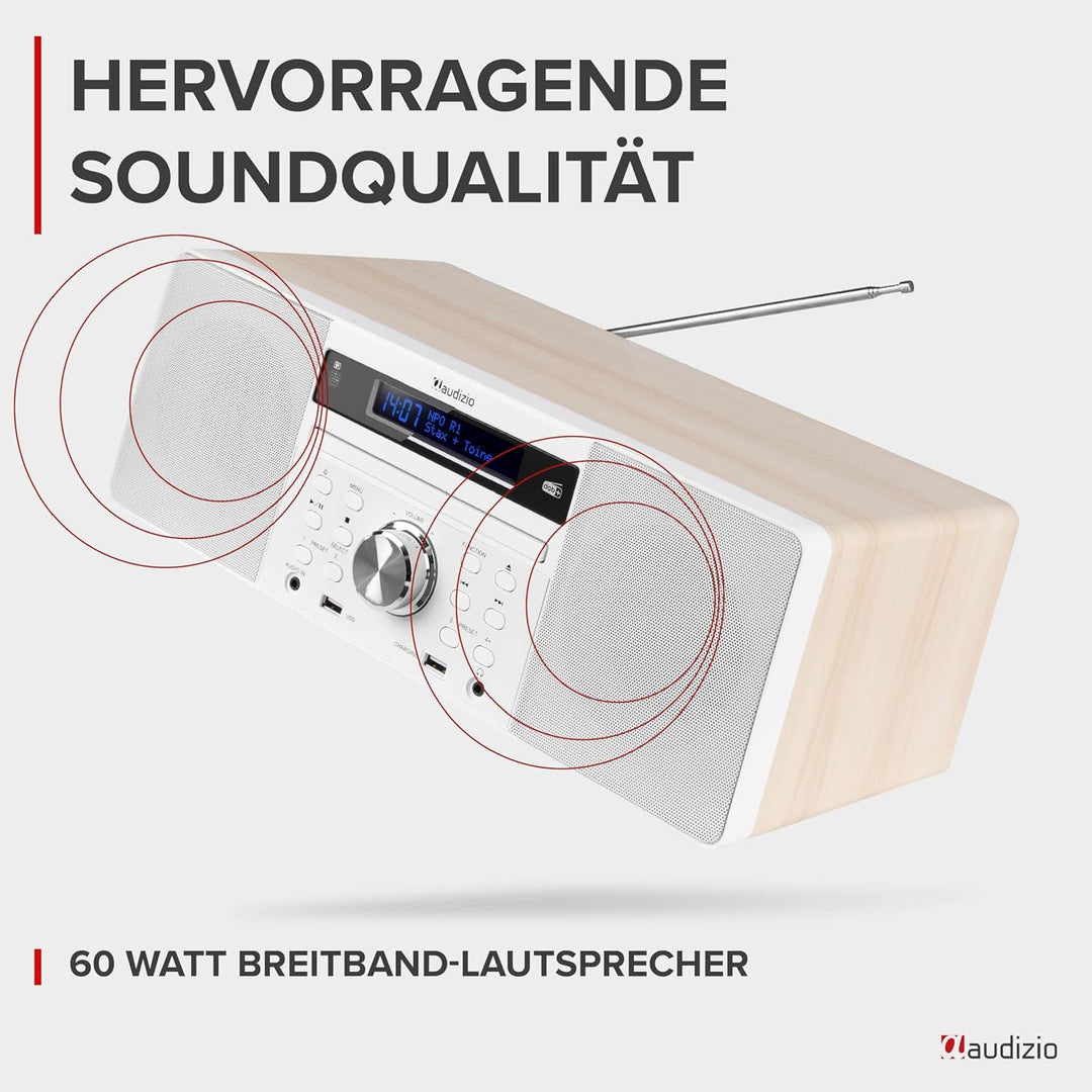 Audizio Prato - DAB Radio mit CD Player, MP3-Player, Bluetooth Radio, USB, DAB+, FM-UKW, Fernbedienu