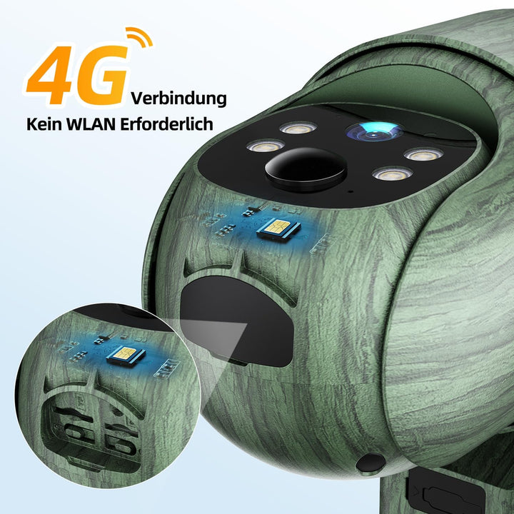 CEYOMUR 4G LTE Wildkamera Solar, 2K-PTZ Wildtierkamera mit SIM Karte & SD Karte, Überwachungskamera