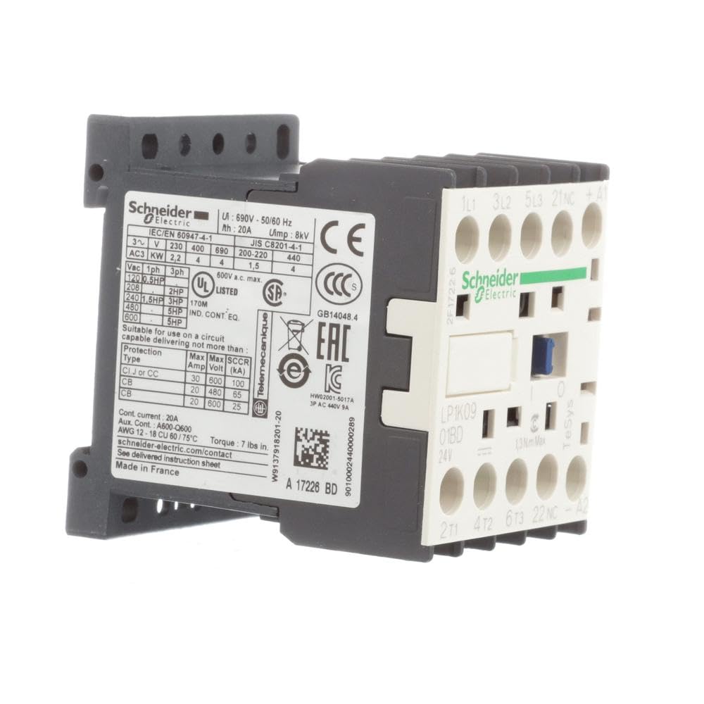 Schneider Electric - Leistungsschütz LP1K 3p, 400 V AC3, Spule 24 V DC, +1Ö, 4 kW, 9 A, LP1K0901BD 4