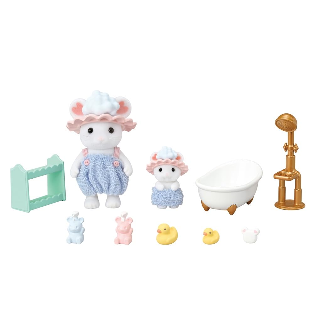 Sylvanian Families 5805 Marshmallow Mäuse Badespass Spielset, Set mit Tierfigur, Süsse Mäuse Spielfi