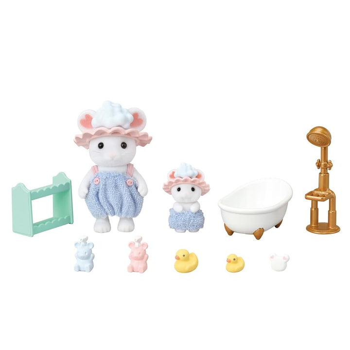 Sylvanian Families 5805 Marshmallow Mäuse Badespass Spielset, Set mit Tierfigur, Süsse Mäuse Spielfi