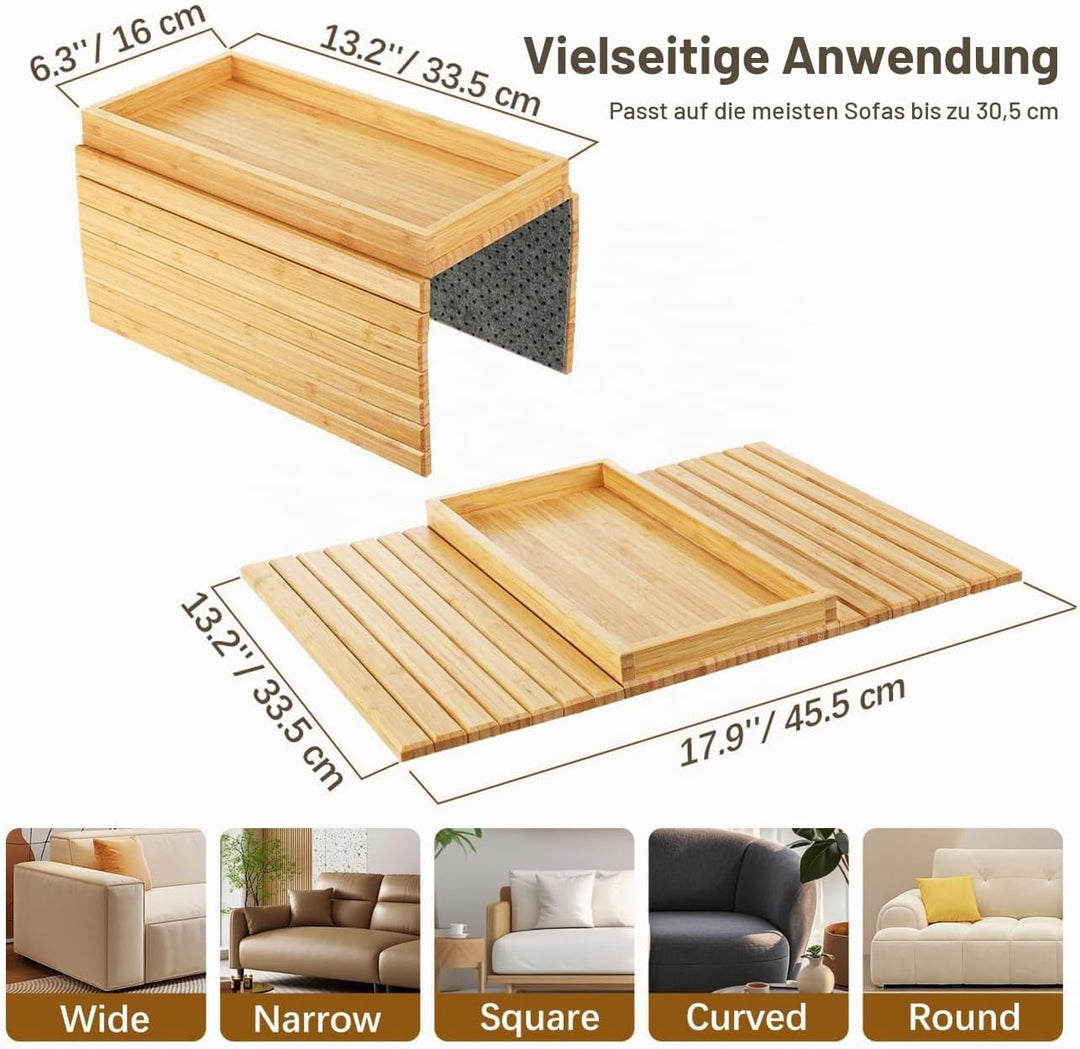 Kssiaz Sofatablett Armlehne, Bambus Sofa Tablett Sofa Ablage, Faltbares Couch Tablett Armlehne, Ruts