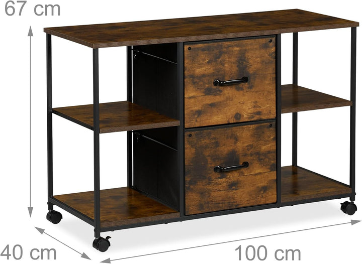 Relaxdays Rollcontainer 2 Schubladen, 4 Fächer, HBT 67x100x40 cm, Rollwagen mit Hängeregister, Büror