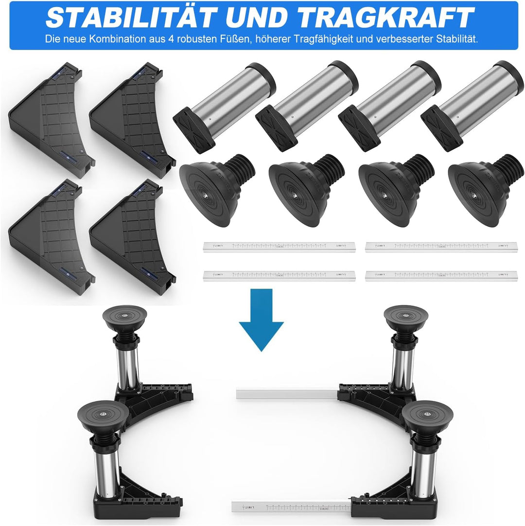 DEWEL 4 Untergestell für Kühlschrank Sockel,Einstellbarer Saugnapf Sockel,Höhe 12-15cm,Bärenlast 300