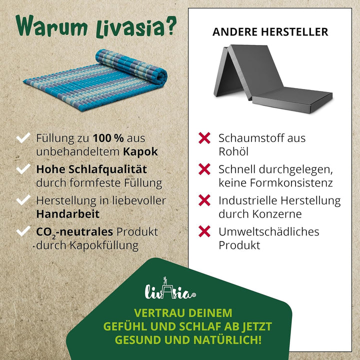 livasia Rollmatte Rollmatratze L-200x110x4,5cm, Gästebett Gästematratze 1 Person, Reisebett Kofferra