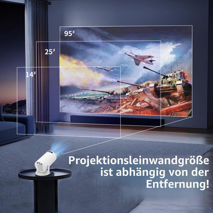 Klein Projektor mit WLAN und Bluetooth, um 270° Drehbarer Tragbarer 1080P-Projektor, 150-Zoll-Smart-