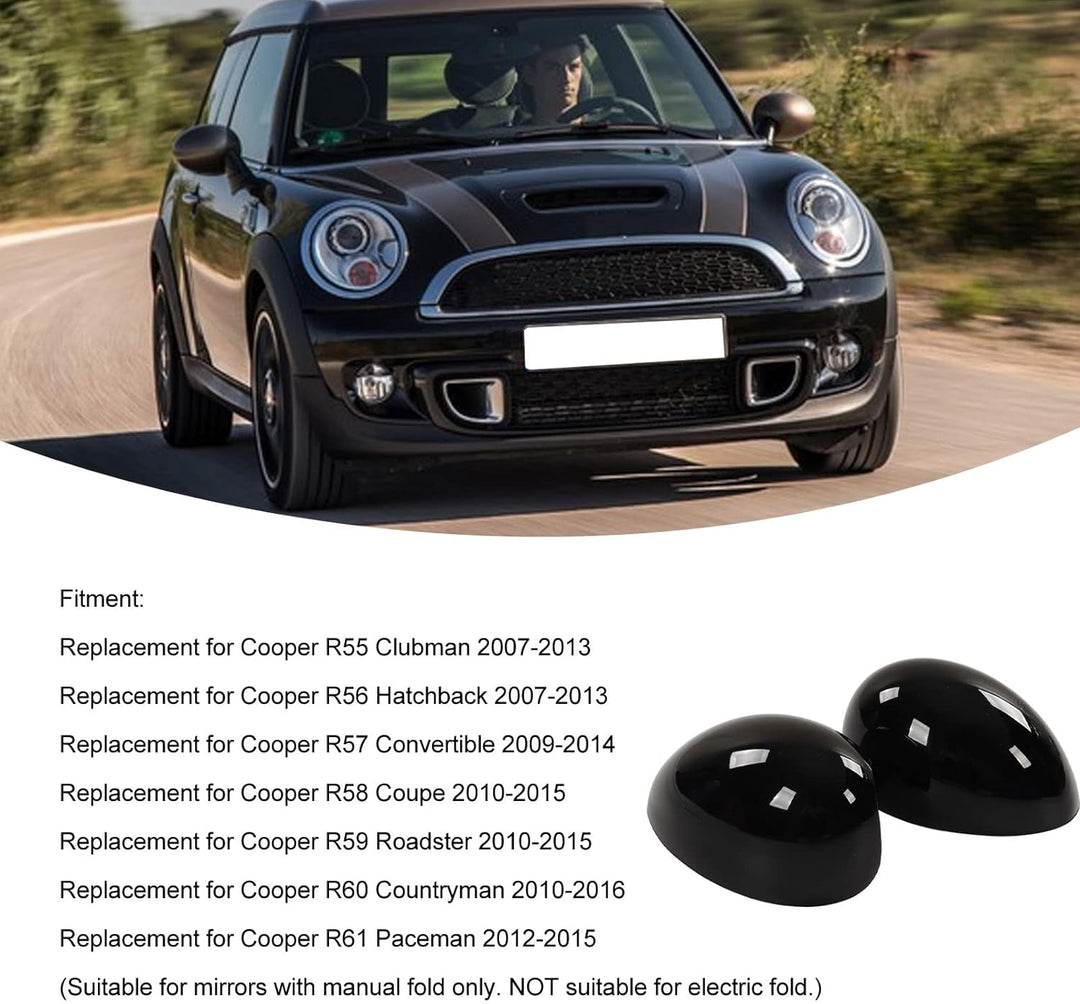 Aramox Ersatz-Rückspiegelabdeckung, Glänzend Schwarz, Links und Rechts, Paar für Mini Cooper R55 R56