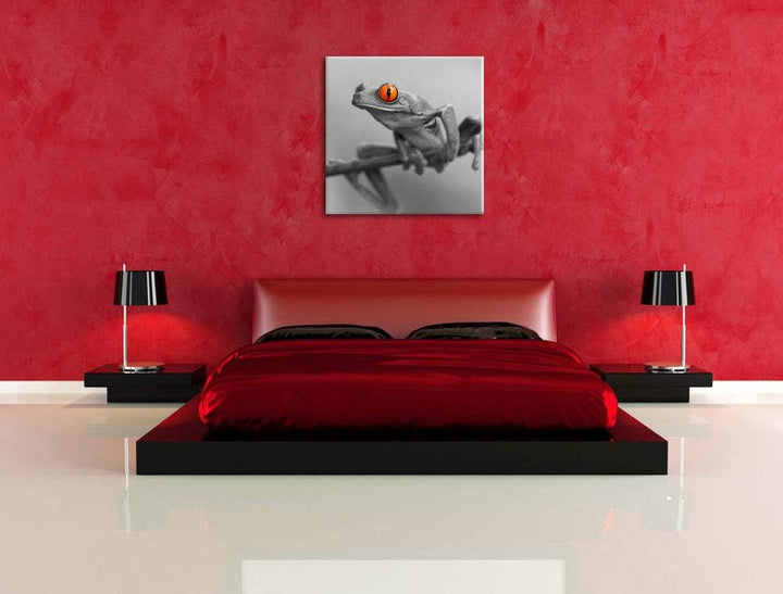 Pixxprint süsser Frosch auf Zweig als Leinwandbild/Grösse: 70x70 cm/Wandbild/Kunstdruck/fertig bespa