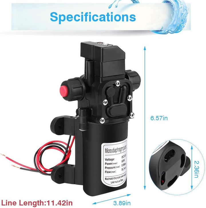 12 V Hochdruck-Wasserpumpe 5 l/min selbstansaugende Wasserpumpe für Gartensprinkler, Fenster und Tür