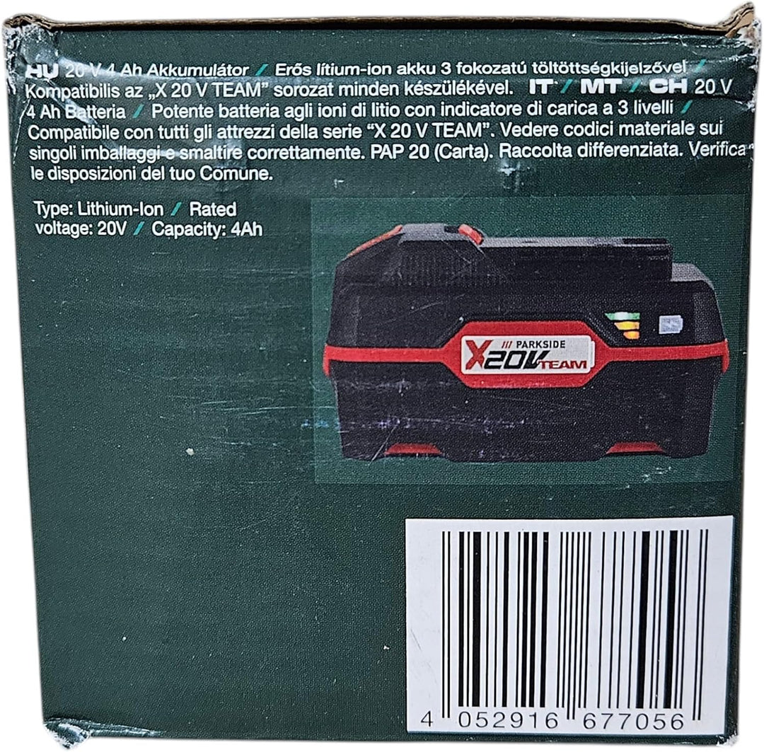 Parkside Akku 20 V, 4 Ah, Lithium-Ionen, für Geräte der Serie X20V Team, mit 3-stufiger Ladezustands