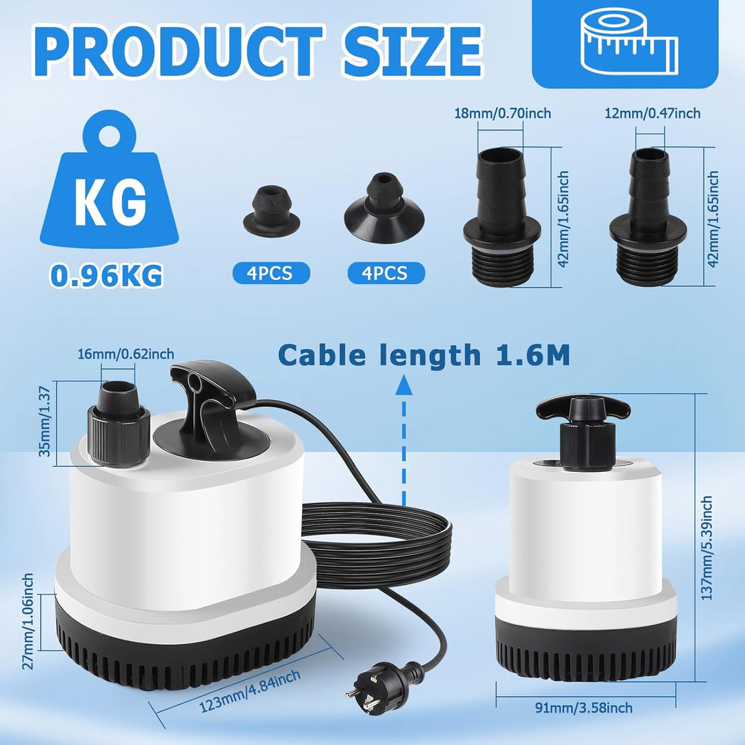 EXLECO Tauchpumpe Klein Wasserpumpe Mini Aquarium Pumpe Max.1500L/H 25W 220-240V Förderpumpe Springb
