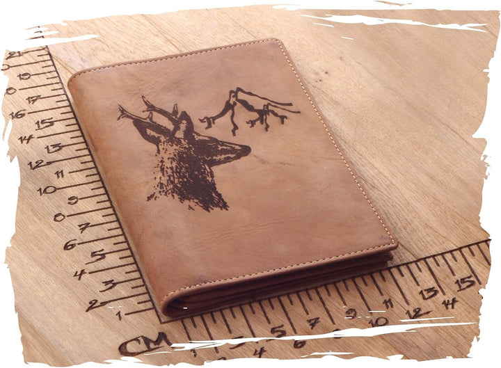 Greenburry Vintage Leder-Ausweismappe mit Jagd-Motiv - Jagdschein-Etui aus Leder - 16,5x12x1 cm