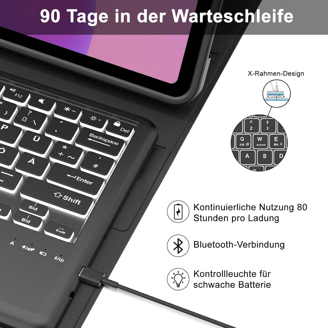 Hülle mit Tastatur für Lenovo Idea Tab Plus 12,1" 2025 con Touchpad, Bluetooth Abnehmbare Magnetisch