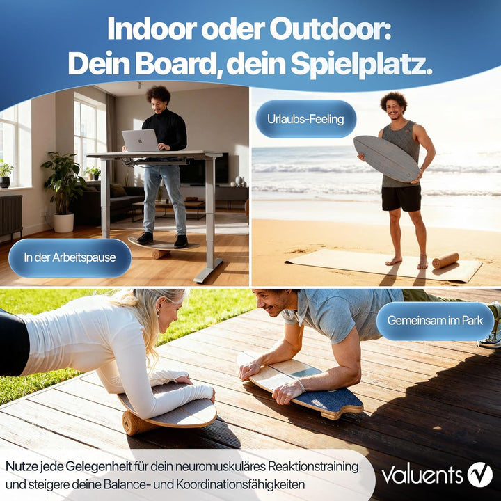 Balance Board aus Holz in – mit abgerundeten Ecken – inkl. Rolle für Neuromuscular Response Training