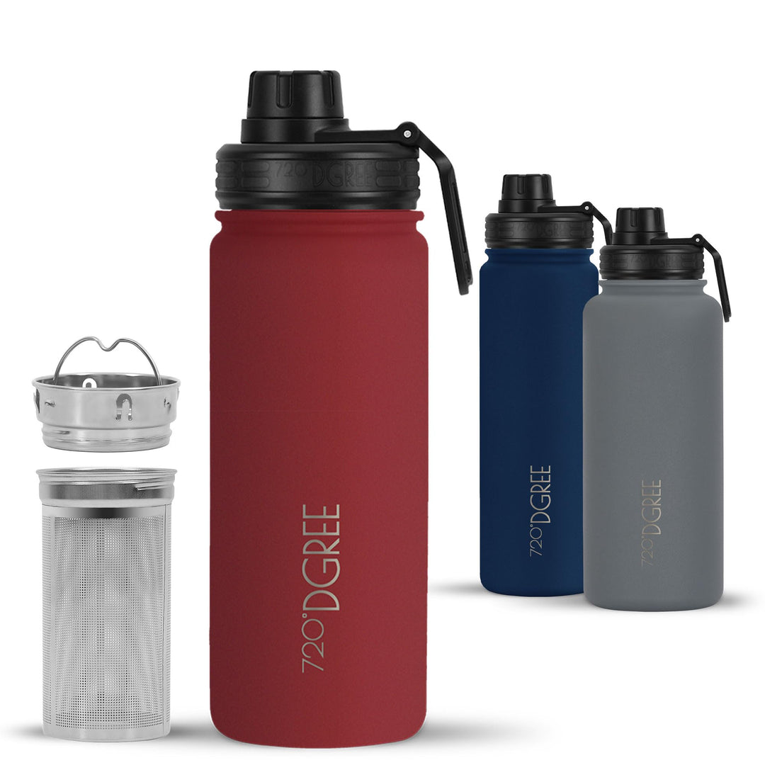 720°DGREE Edelstahl Thermo Trinkflasche 530ml “noLimit” +Früchtebehälter - Auslaufsicher, Kohlensäur