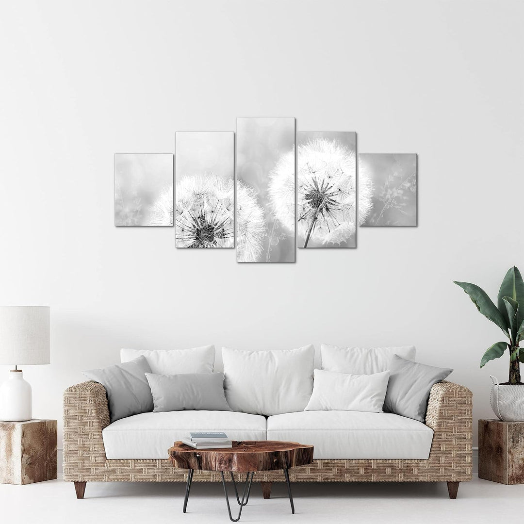 Runa Art Bild Wohnzimmer Schlafzimmer Pusteblume 5 Teilig Natur Schwarz Weiss Wandbilder auf Vlies L