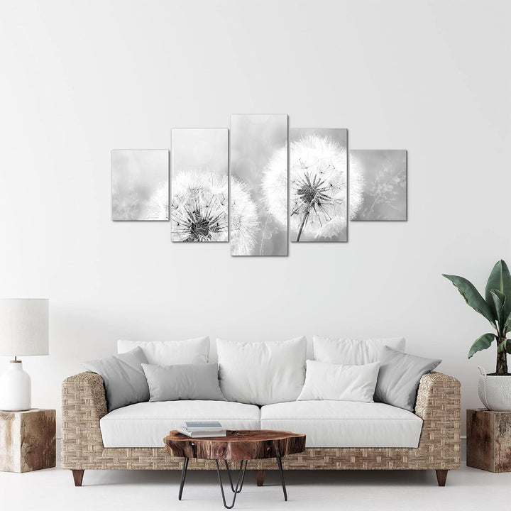 Runa Art Bild Wohnzimmer Schlafzimmer Pusteblume 5 Teilig Natur Schwarz Weiss Wandbilder auf Vlies L