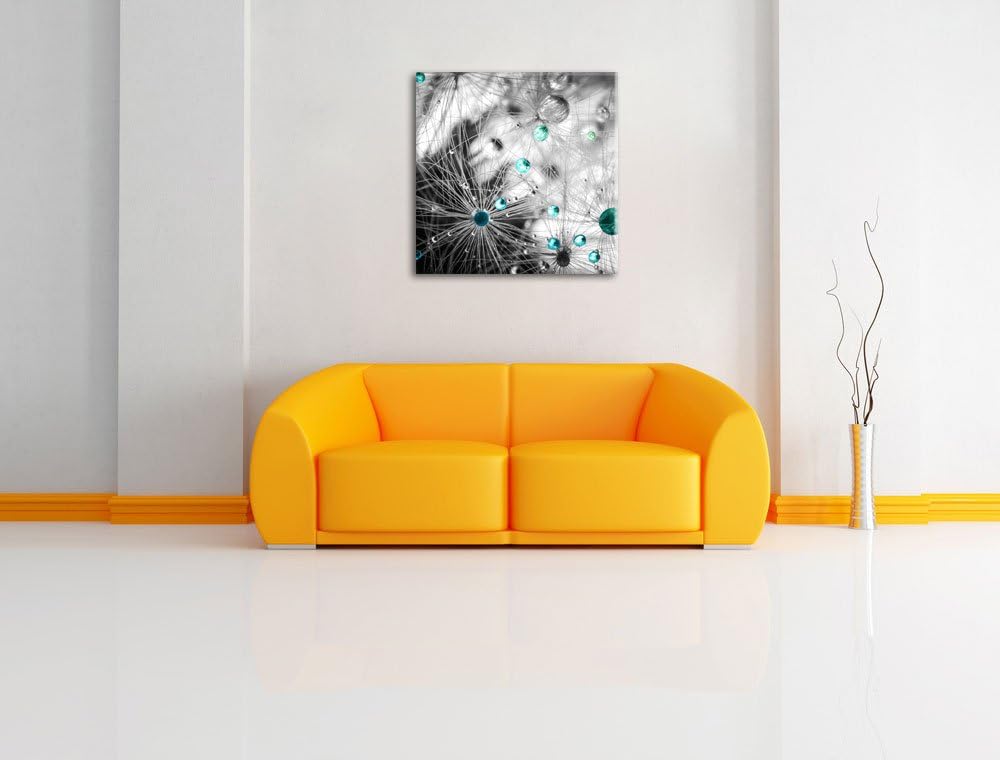 Pixxprint Wassertropfen auf Pusteblumensamen schwarz/weiss, Format: 70x70 auf Leinwand, riesige Bild