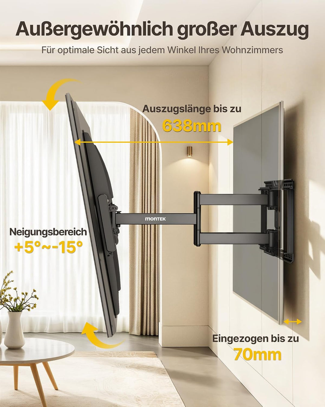 monTEK TV Wandhalterung für 50-100 Zoll Fernseher bis 75 kg, Schwenkbar Neigbar Wandhalterung Fernse